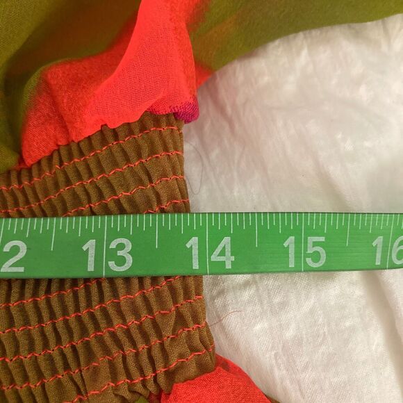 NWT‎ America & Beyond Dress Womens S Green Pink V-Neck Tie Smocked Waist A-Line - Picture 10 of 12